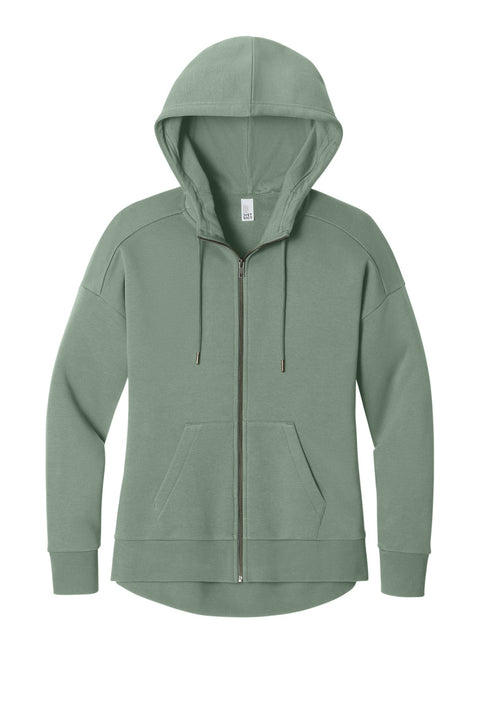 District DT1104 Women's Perfect Weight  Fleece Drop Shoulder Full-Zip Hoodie