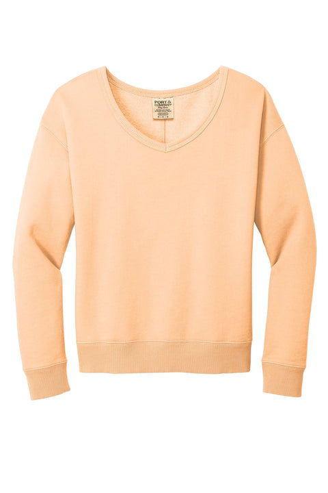 Port & Co LPC098V Women's Beach Wash Garment-Dyed V-Neck Sweatshirt