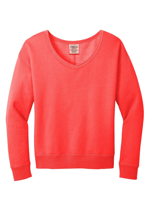 Port & Co LPC098V Women's Beach Wash Garment-Dyed V-Neck Sweatshirt