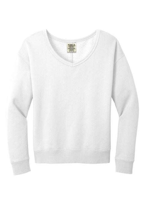 Port & Co LPC098V Women's Beach Wash Garment-Dyed V-Neck Sweatshirt