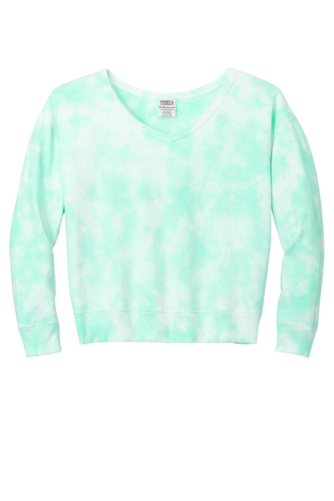 Port & Co LPC140V Women's Beach Wash Cloud Tie-Dye V-Neck Sweatshirt