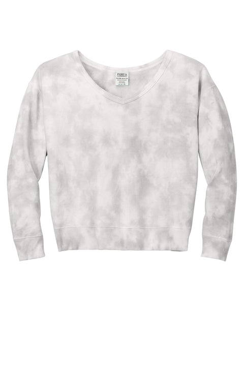 Port & Co LPC140V Women's Beach Wash Cloud Tie-Dye V-Neck Sweatshirt