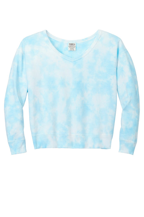 Port & Co LPC140V Women's Beach Wash Cloud Tie-Dye V-Neck Sweatshirt