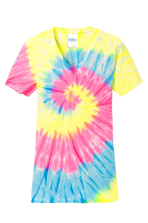 Port & Co LPC147V Women's Tie-Dye V-Neck Tee