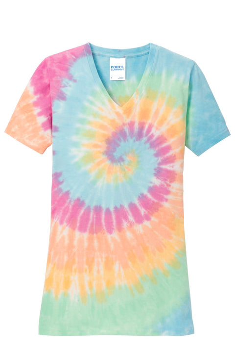 Port & Co LPC147V Women's Tie-Dye V-Neck Tee