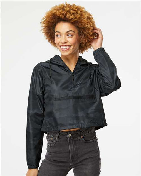Independent Trading Co. EXP64CRP Women's Lightweight Quarter-Zip Pullover Crop Windbreaker