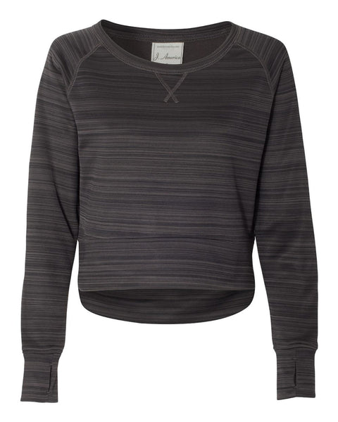 J America JA8663 Ladies' Odyssey Striped Poly Fleece Hi-Lo Crew
