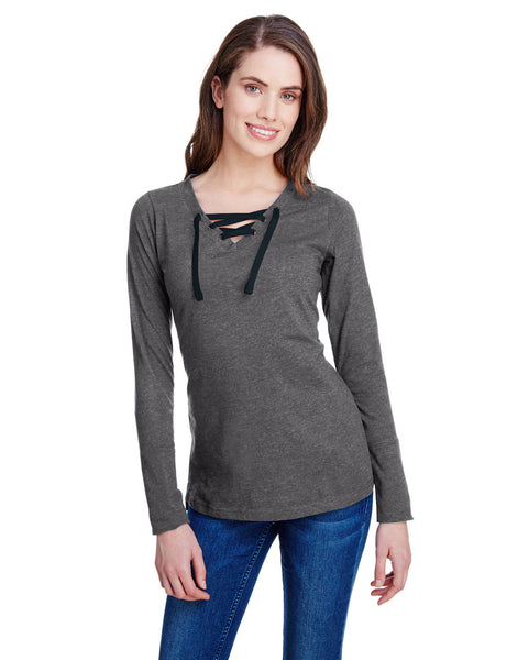 LAT LA3538 Ladies' Long Sleeve Fine Jersey Lace-Up T-Shirt